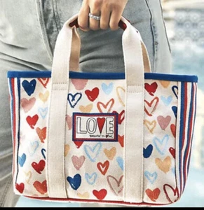 Brighton Tote Bag Mini Red White and You  Canvas with Hearts &Love NWT $150 RARE - Picture 1 of 6
