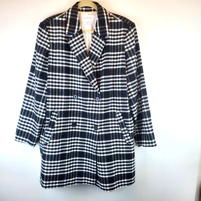 Abrigo Chaqueta Popsugar Para Mujer Talla XL Doble Pecho Cuadros Negro Blanco Bolsillos Foto 1 de 4
