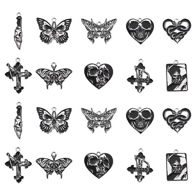 20 piezas Hágalo Usted Mismo Dijes de Calavera Gótica Esmalte Cruz Corazón Mariposa Metal Dije Colgante Foto 1 de 4