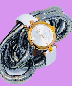 Bürgi BUR197WTR Rose Gold/Stainless/Floral Dial/White Leather Women's Watch - Picture 1 of 5