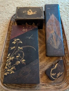 ANTIQUE BLACK LACQUER ASSORTED BOXES - Picture 1 of 16