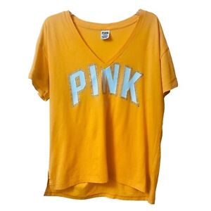 Pink Victoria's Secret Yellow Causual Bling T-shirt, Size Medium