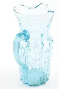 Dainty handmade aqua water pitcher with ribbon glass handle - lovely - Picture 1 of 3