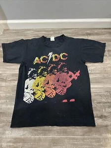 Vtg Y2K AC/DC T Shirt Sz M Black Music Band Distressed Stains - Picture 1 of 11
