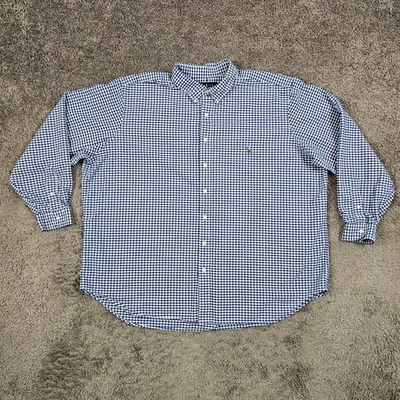 Polo Ralph Lauren Shirt Mens 3XL Big 3XB Blue Check Classic Fit Long Sleeve Pony - Image 1 of 4