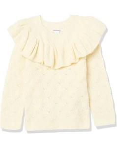Girls Amazon Essentials Ivory Ruffle Long Sleeve Knit Sweater Size Medium / 8 - Picture 1 of 3