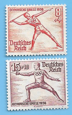Germany Third Reich 1936 Olympics Stamp Lot WW2 Era Mi# 613 614       #55 - Image 1 of 2