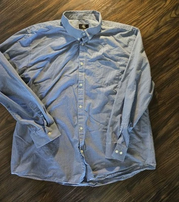 CALVIN KLEIN Men's White & Blue Check 100% Cotton Dress Shirt SIZE XXL - Image 1 of 4