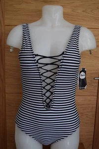 BOOHOO STRIPE LACE UP SWIMSUIT SIZE UK 8 EU 36 B20 - Picture 1 of 5
