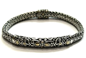 John Hardy Sterling Silver 18K YG Beaded Scrolled Wheat Chain Bracelet 7 3/4” - Picture 1 of 7