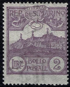 1903 San Marino 2 lire Figure or View 1 Value MNH Certificate Ghiglione MF98488 - Picture 1 of 3