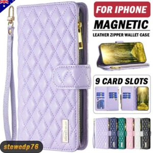 For iPhone 16E 15 Pro Max 14 13 12 8 Plus Case Wallet Leather Zipper Flip Cover - Picture 1 of 32