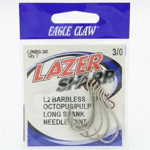 Eagle Claw Lazer Sharp L2NBG Barbless Octopus Fishing Hooks Size 3/0 - Picture 1 of 2