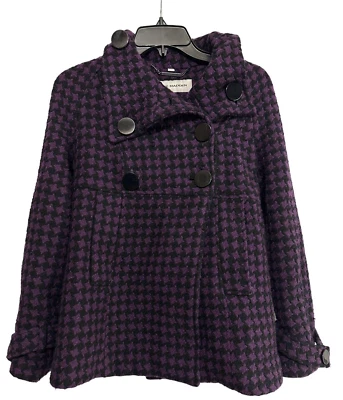 Abrigo Steve Madden Mujer Lana Guisante Talla M Invierno Forrado Púrpura Negro Botón Pesado Foto 1 de 4