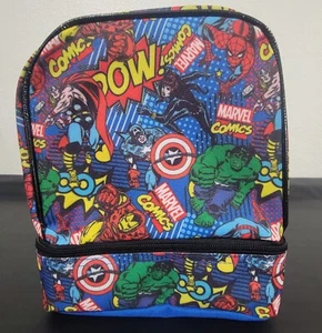 Marvel Comics Avengers Dual Compartment Insulated School Lunch Bag Box Kids New - Picture 1 of 11