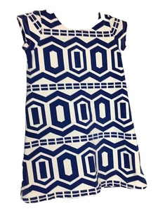 Gymboree Dress Girls 8 Blue White Geo Print Ponte Stretch Shift Dress - Picture 1 of 3