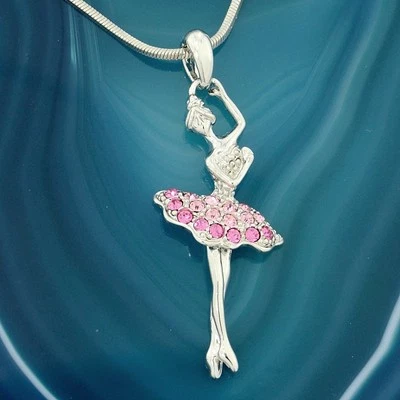 W Swarovski кристалл балерина балерина новый розовый подвеска ожерелье подарок - Изображение 1 из 3