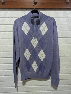 Suéter Carnoustie Para Hombre Púrpura Azul Argyle 1/4 Cremallera Manga Larga Algodón Pima Talla Foto 1 de 4