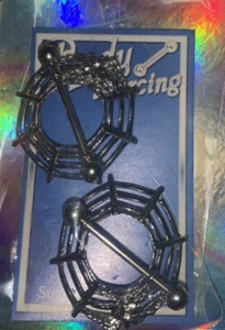 PAAR Spinnennetz Brustwarzenschilde Spinnennetz Barbell Ringe Körper Piercing Schmuck - Bild 1 von 3