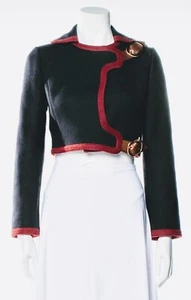 Rare Prada Designer Cropped Jacket Wool Leather Red Trim Black Gold IT 40 Italy - Picture 1 of 8
