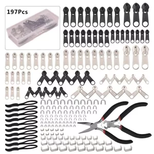 85/197x Zipper Fix Easy Reparatur Set Reißverschluss Schieber Metall Reparaturse - Bild 1 von 24