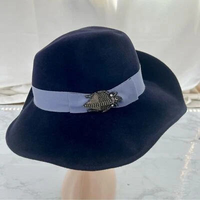 EUGENIA KIM rabbit hair art deco style scarab beetle FEDORA HAT - Image 1 of 4