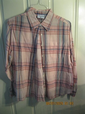 Kathy Ireland Linen Women’s Button Up long Sleeve Top Large Plaid Size XL (J-73) - Image 1 of 4