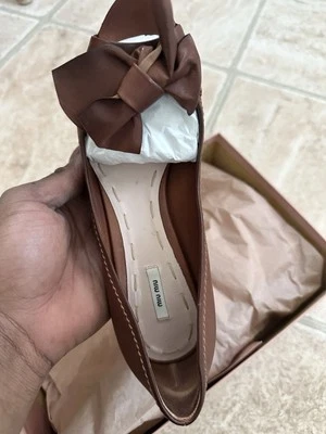 MIU MIU de Prada Marrón Cuero Lavado Lazo Punta abierta Plataforma Tacones Talla EU41 ITALIA Foto 1 de 4