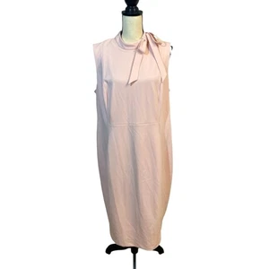 NWT Calvin Klein Baby Pink Stretch Crepe Sheath Dress with Neck Bow Size 16W - Picture 1 of 12