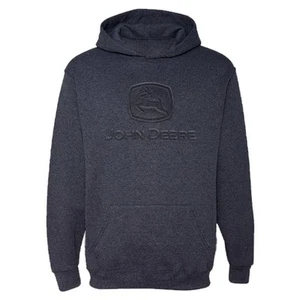 John Deere Men's Brushed Fleece Hoodie /Jumper Embossed Logo Navy Size XL - Picture 1 of 2