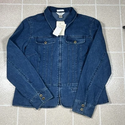 Christopher & Banks Womens Denim Jacket Size PL Blue Zip Up Up Pockets - Image 1 of 4