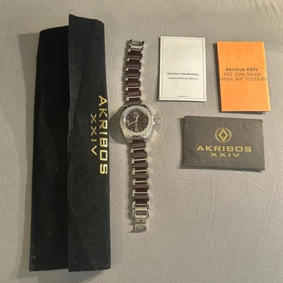 Akribos XXIV AK514BR Womens Quartz Nice Brown Ceramic Crystal Bracelet Watch - Image 1 of 4