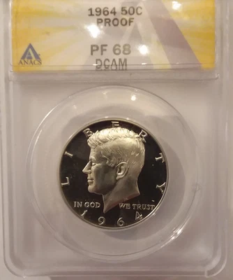 1964 ANACS PR 68 DCAM SILVER KENNEDY HALF *** KEY DATE DEEP MIRROR CAMEO *** - Image 1 of 3