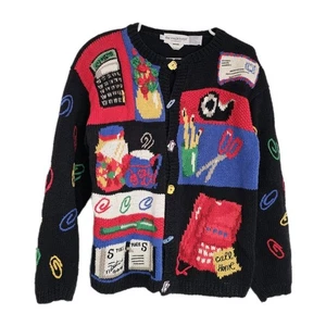 Vintage The Eagles Eye Cardigan Sweater  Teacher Secretary Hand Knit Size Large - Picture 1 of 9