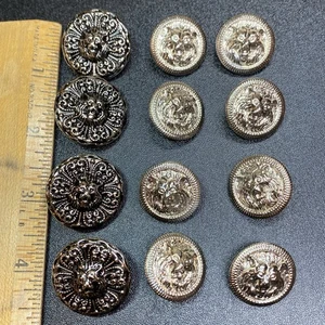 Set Of 12 VTG Lion Head Silver-tone Metal Shank Buttons, (4) 22mm & (8) 29mm - Picture 1 of 7