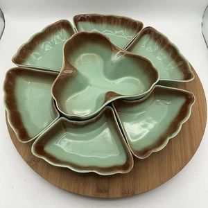 Vintage Rio Grande Dallas TX Ware marrone e verde menta forno a prova di festa divisa - Foto 1 di 5