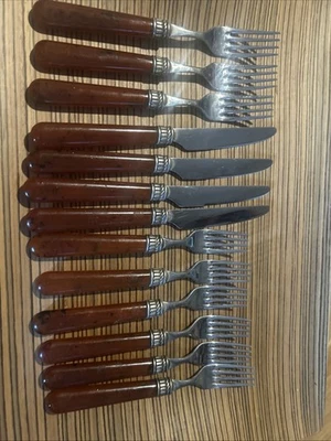 13件装布加迪适用于Vietri意大利18/10餐具丙烯酸红色棕色手柄 — 第 1/4 张图片