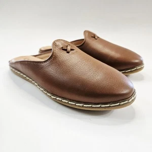 CHARIX Mules Women Camel Brown Leather Flats Slip-On Slides Shoes US 8/EU 38 - Picture 1 of 12