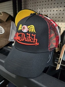 Von Dutch Hat Cap Snap Back Black Red Camo Mesh Trucker Patch Embroidered Mens - Picture 1 of 4