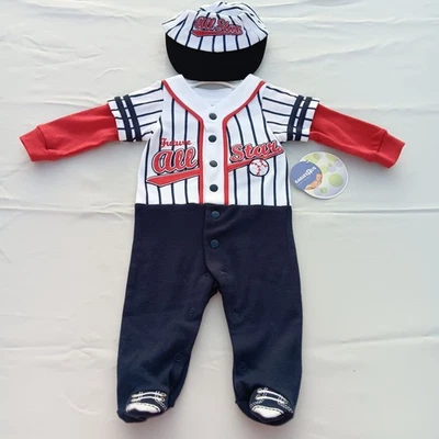 Y2K BabiesRus Future All Star Baseball Romper Outfit Cap 3m Baby Infant Boy New - Image 1 of 4