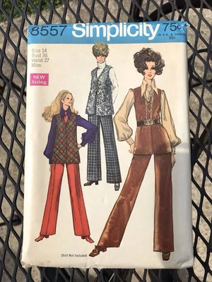 Vintage 1969 Simplicity 8557 Sew Pattern Size 14 Bust 36 Misses Vest Pants UNCUT - Image 1 of 4