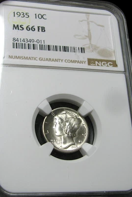 1935 Mercury Dime Silver ---- NGC MS-66 Graded Coin ----  #449C - Image 1 of 4