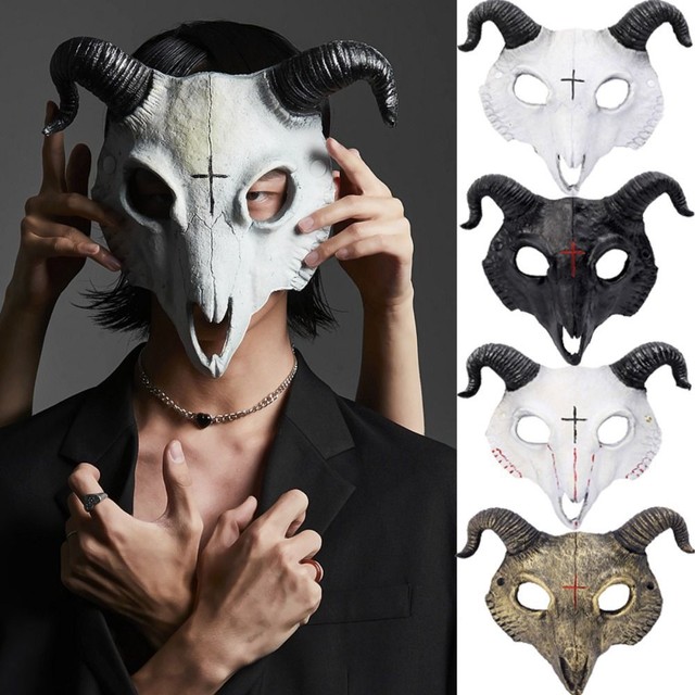 Full Face Scary Demon Goat Skull Mask Horror Movie Decor Devil Head  Halloween Costume 