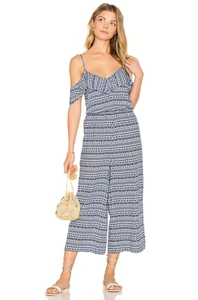 Seafolly Sz S Marine Blue Geometric Jacquard Print Ruffle Jumpsuit RRP $179 - Picture 1 of 5