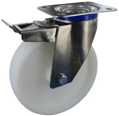 ROLLENTECHNIK VOM STEIN GMBH Edelstahlrollen Lenkrolle mit Feststeller Ø100mm Polyamid Anschraubplatte