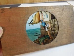 S5 HISTORIC Magic Lantern GLASS Slide ROBINSON CRUSOE Ship Working The Ropes Vtg - Picture 1 of 3