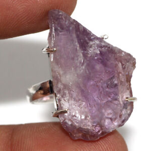 925 Silver Plated-Amethyst Rough Ethnic Gemstone Ring Jewelry US Size-7 JW
