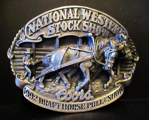 COORS Beer 1992 National Western Stock Show Draft Horse Pull & Show Belt Buckle - Picture 1 of 3