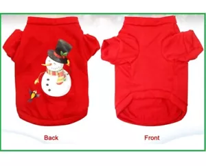 Weihnachtskleidung für Hunde oder Katzen - rot Größe Small Shirt Welpen Haustierkleidung - Schneemann - Bild 1 von 6