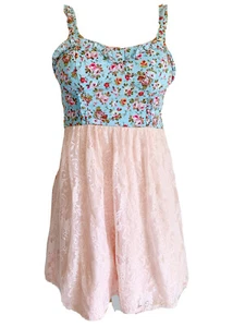 Jodi Kristopher Floral Dress Fit Flare Sweetheart Neck Line Lace Tulle Size 1 - Picture 1 of 11